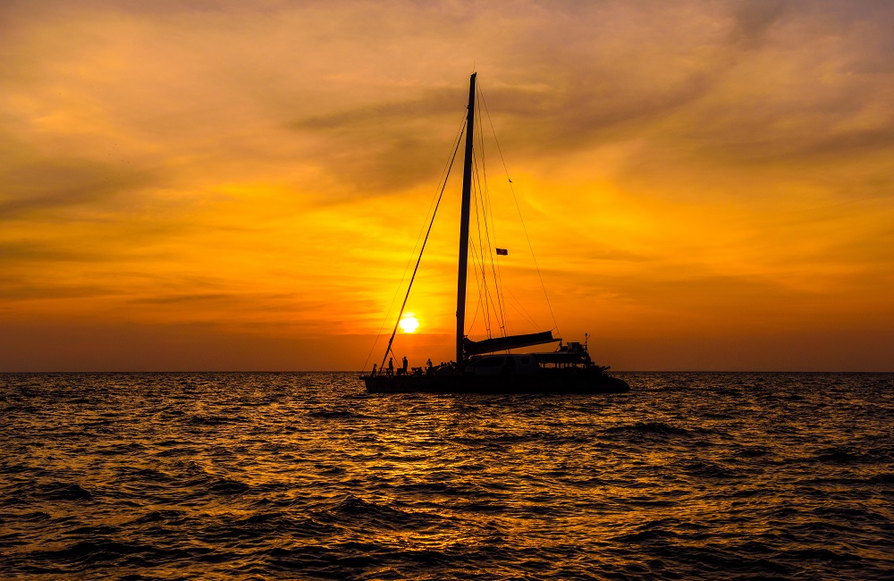 Sail boat in sunset, Phi Phi Leh islands, Andaman sea, Krabi, Th RWG